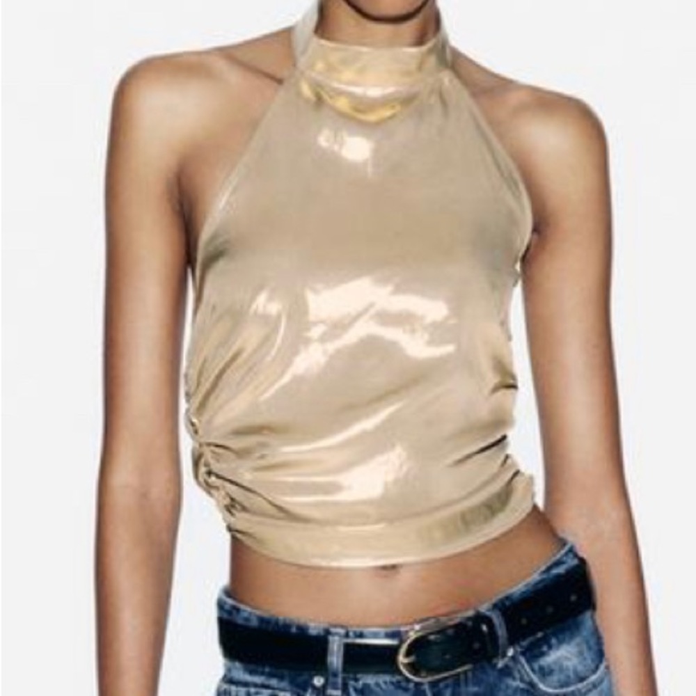 COPY - ZARA. BEAUTIFUL FOIL HALTER TOP SIZE SMALL